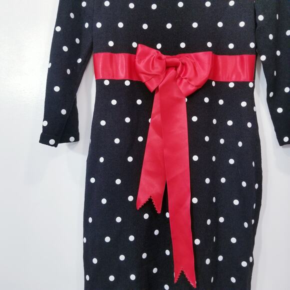 Jennifer Roberts Knit Polka Dots with Red Ribbon Belt - Picture 9 of 14